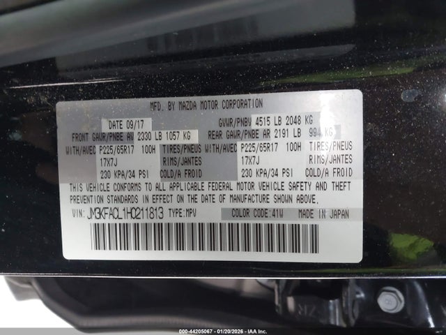 Aukcja sprzedaży 2017 Mazda Cx-5 Touring, vin: JM3KFACL1H0211813, numer aukcji: 44205067