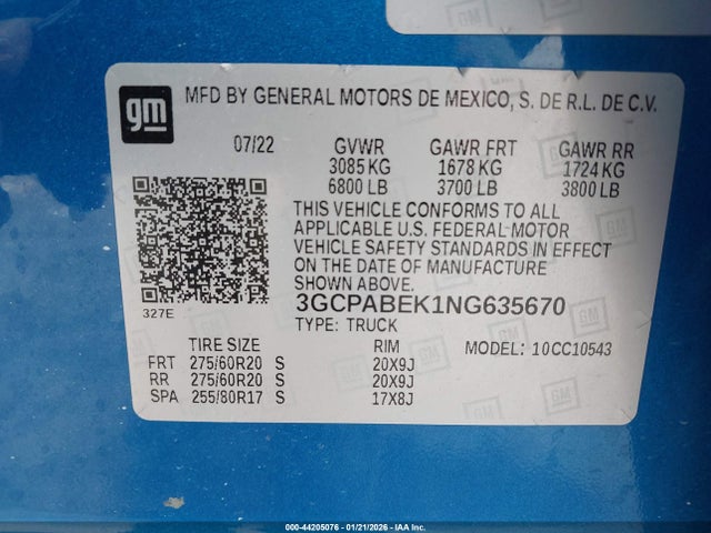 2022 CHEVROLET SILVERADO 1500 3GCPABEK1NG635670 Photo 8