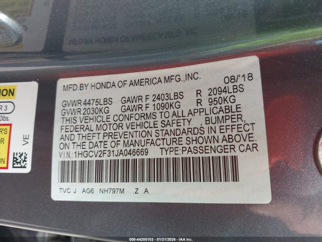 1HGCV2F31JA046669 Honda Accord Sport 2.0t