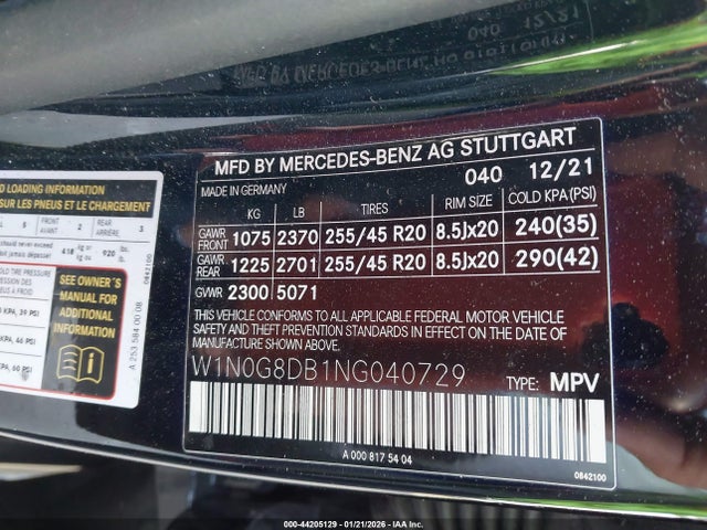 Продажа на аукционе авто 2022 Mercedes-benz Glc 300 Suv, vin: W1N0G8DB1NG040729, номер лота: 44205129