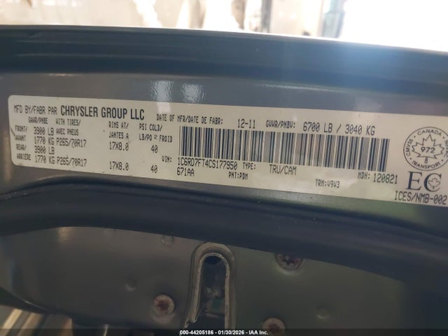 2012 Ram 1500 St მანქანა იყიდება აუქციონზე, vin: 1C6RD7FT4CS177950, აუქციონის ნომერი: 44205186