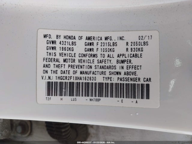 1HGCR2F1XHA162630 Honda Accord Sport Se