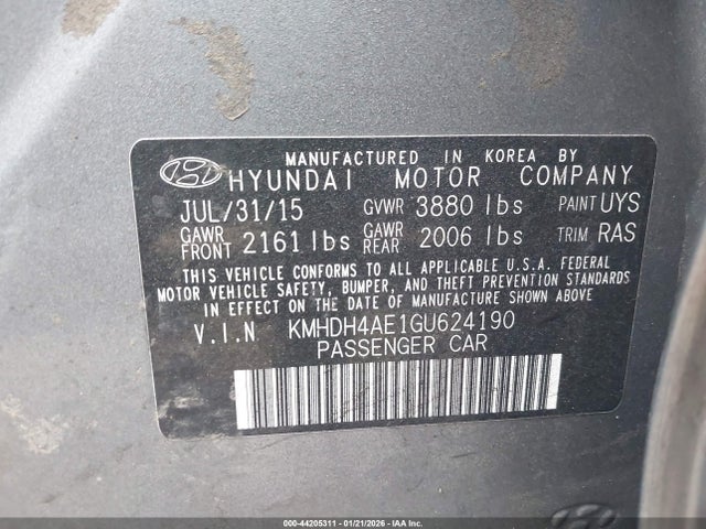 KMHDH4AE1GU624190 Hyundai ELANTRA SE