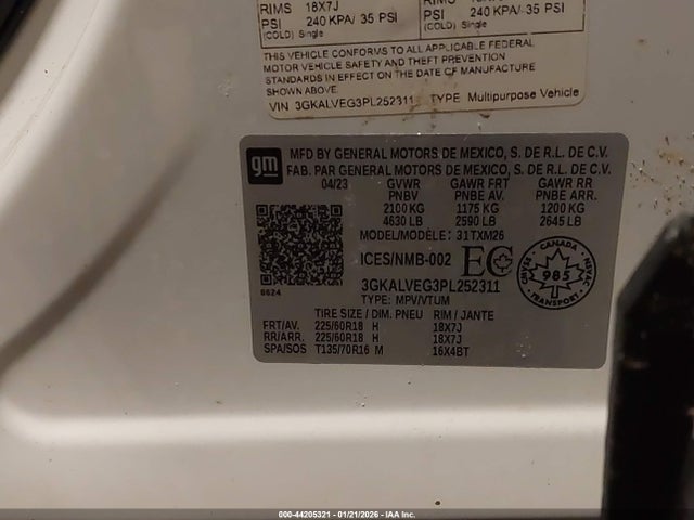 44205321 :رقم المزاد ، 3GKALVEG3PL252311 vin ، 2023 Gmc Terrain Slt مزاد بيع