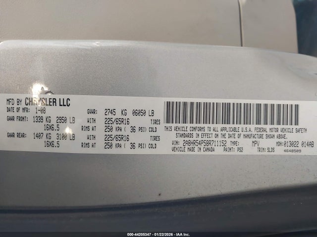 Продажа на аукционе авто 2008 Chrysler Town & Country Touring, vin: 2A8HR54P58R711152, номер лота: 44205347