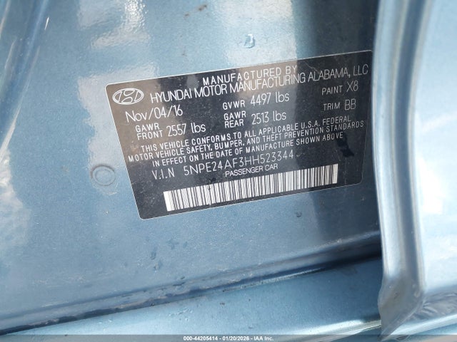 5NPE24AF3HH523344 Hyundai Sonata