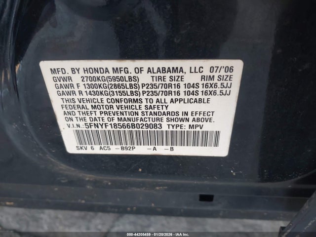 2006 HONDA PILOT 5FNYF18566B029083 Photo 8