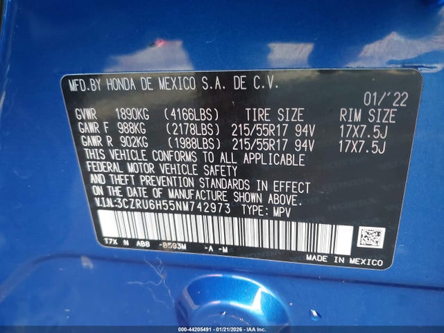 3CZRU6H55NM742973 Honda Hr-v Awd Ex