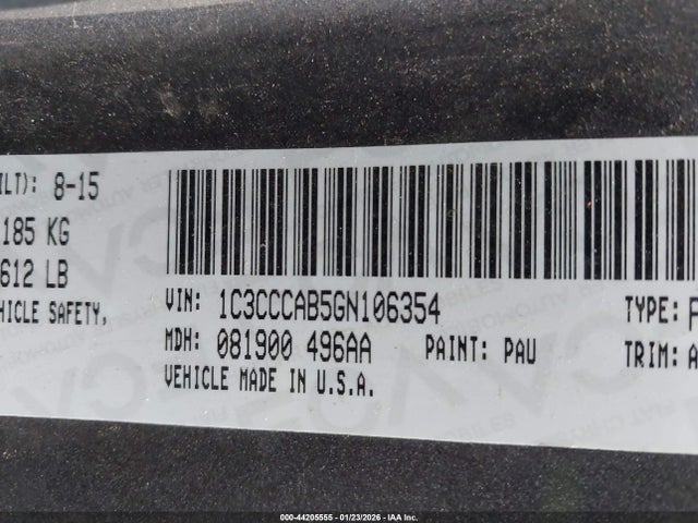 1C3CCCAB5GN106354 Chrysler 200 Limited