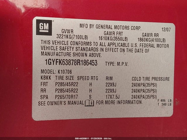 2008 CADILLAC ESCALADE 1GYFK63878R186453 Photo 8