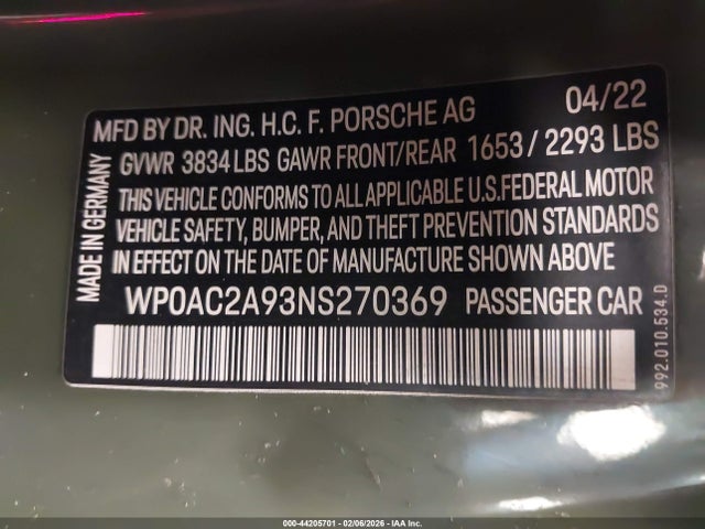 2022 PORSCHE 911 WP0AC2A93NS270369 Photo 8