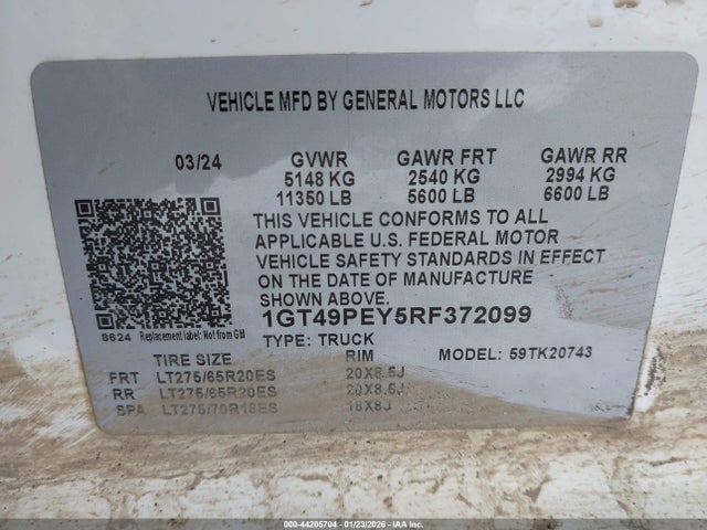 Продаж на аукціоні авто 2024 Gmc Sierra 2500hd 4wd  Standard Bed At4, vin: 1GT49PEY5RF372099, номер лоту: 44205704