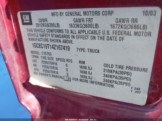 Auction sale of the 2004 Chevrolet Silverado 1500 Ls, vin: 1GCEC19T14Z167419, lot number: 44205747
