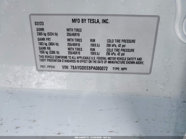 44205772 :رقم المزاد ، 7SAYGDEE8PA080072 vin ، 2023 Tesla Model Y Awd/long Range Dual Motor All-wheel Drive مزاد بيع