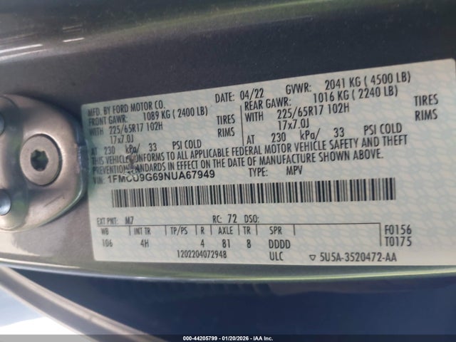 1FMCU9G69NUA67949 Ford ESCAPE SE