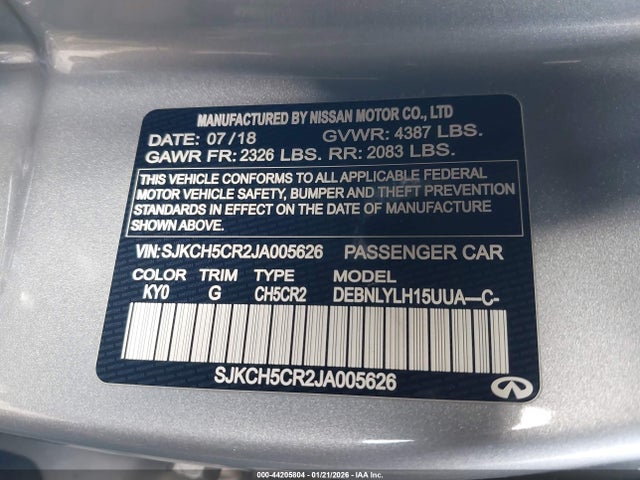 Aukcja sprzedaży 2018 Infiniti Qx30 Essential, vin: SJKCH5CR2JA005626, numer aukcji: 44205804
