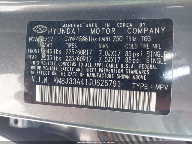 KM8J33A41JU626791 Hyundai TUCSON SEL