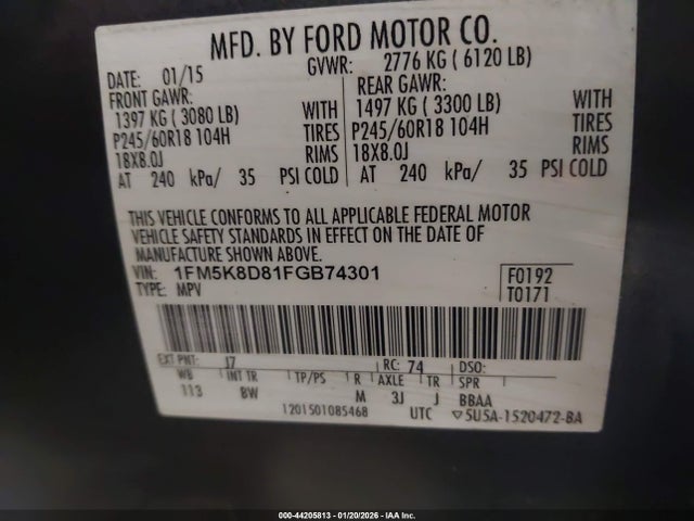 1FM5K8D81FGB74301 Ford EXPLORER XLT