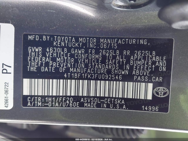 2015 TOYOTA CAMRY 4T1BF1FK3FU092546 Photo 8