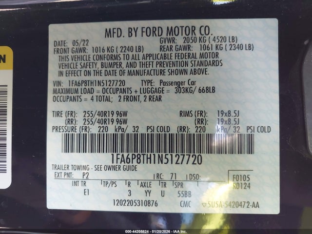 Ford Mustang Ecoboost Premium Fastback 2022 1FA6P8TH1N5127720 Image 9