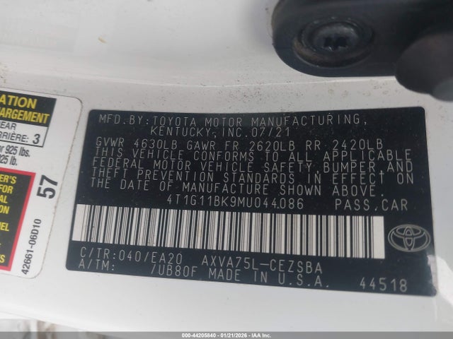 4T1G11BK9MU044086 Toyota Camry Se Awd