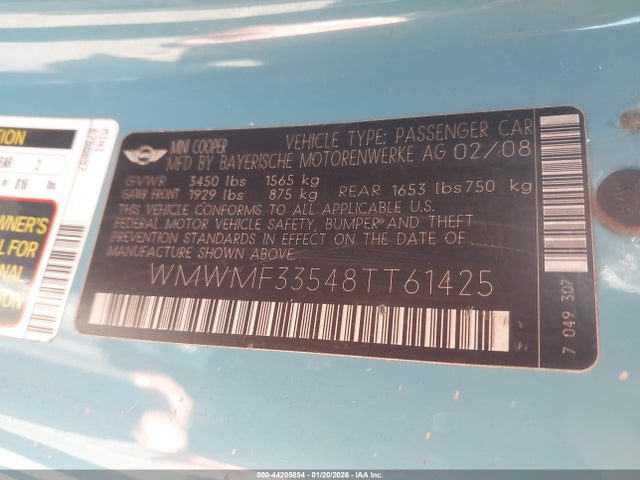 2008 MINI COOPER WMWMF33548TT61425 Photo 8