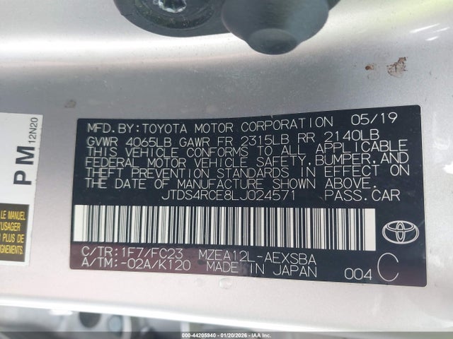2020 TOYOTA COROLLA JTDS4RCE8LJ024571 Photo 8