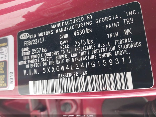 5XXGW4L24HG159311 KIA Optima Sx Turbo
