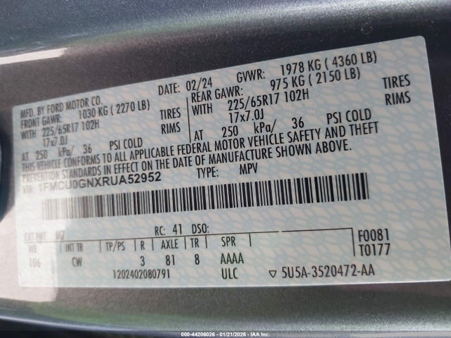 1FMCU0GNXRUA52952 Ford Escape Active