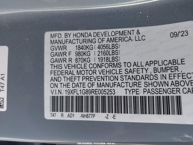 Aukcja sprzedaży 2024 Honda Civic Sport Touring, vin: 19XFL1G89RE005253, numer aukcji: 44206053