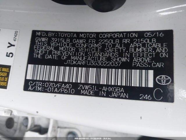 Toyota Prius Three 2016 JTDKARFU3G3022037 Image 9