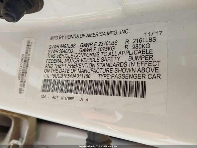 44206108 :رقم المزاد ، 19UUB1F54JA011150 vin ، 2018 Acura Tlx Tech Pkg مزاد بيع