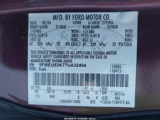 2007 FORD EXPLORER SPORT TRAC 1FMEU53K77UA32494 Photo 8