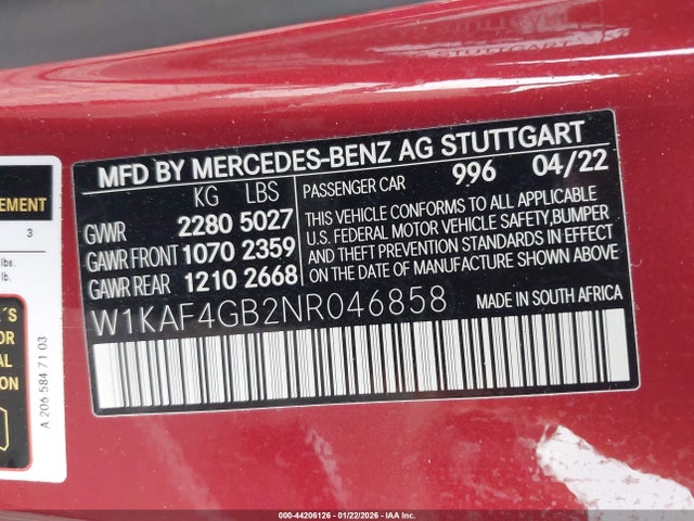 W1KAF4GB2NR046858 Mercedes-Benz C 300 Sedan