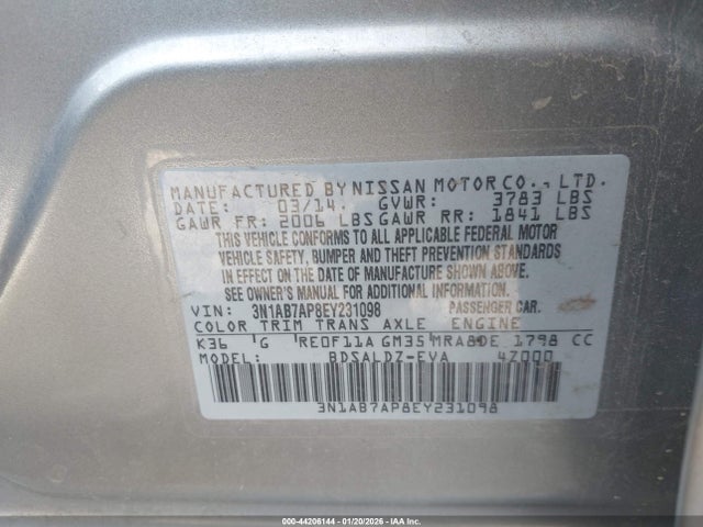 3N1AB7AP8EY231098 Nissan SENTRA SV