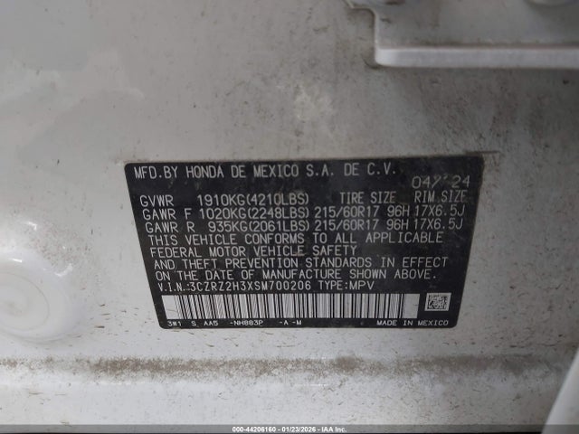 2025 HONDA HR-V 3CZRZ2H3XSM700206 Photo 8