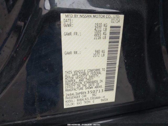 Продажа на аукционе авто 2014 Nissan Altima 2.5 S, vin: 1N4AL3AP8EN350713, номер лота: 44206166