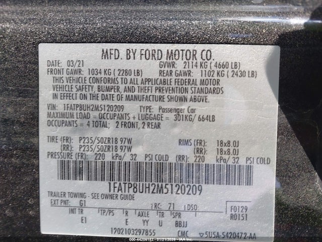 1FATP8UH2M5120209 Ford Mustang Ecoboost Premium