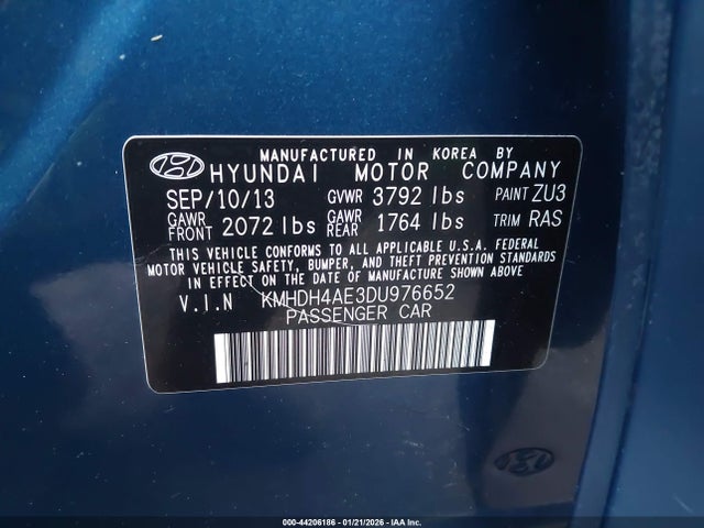 44206186 :رقم المزاد ، KMHDH4AE3DU976652 vin ، 2013 Hyundai Elantra Gls مزاد بيع