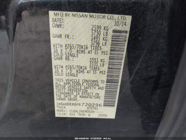 1N6AD0ER6FN720296 Nissan Frontier Sv