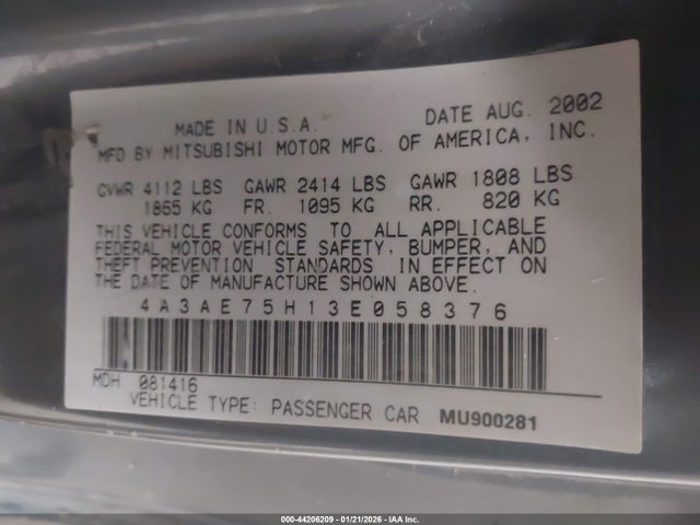 2003 MITSUBISHI ECLIPSE SPYDER 4A3AE75H13E058376 Photo 8