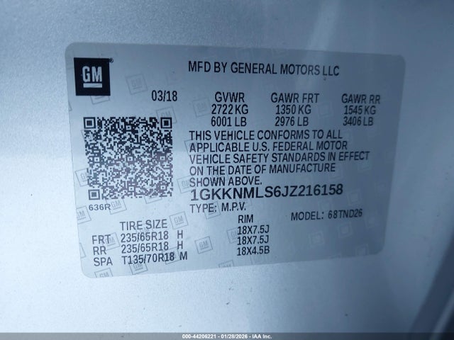 2018 GMC ACADIA 1GKKNMLS6JZ216158 Photo 8