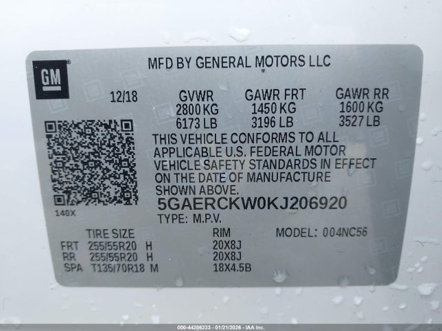 Aukcja sprzedaży 2019 Buick Enclave Fwd Premium, vin: 5GAERCKW0KJ206920, numer aukcji: 44206233