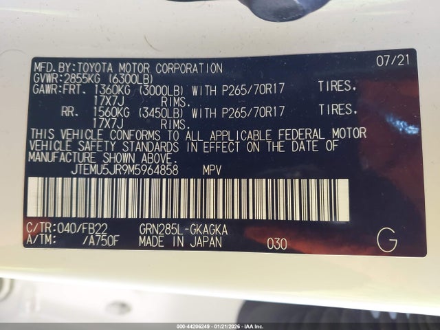 Toyota 4RUNNER SR5 2021 JTEMU5JR9M5964858 Image 9