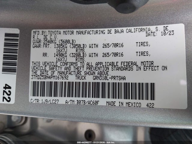 3TMDZ5BN4PM167692 Toyota Tacoma Trd Off Road