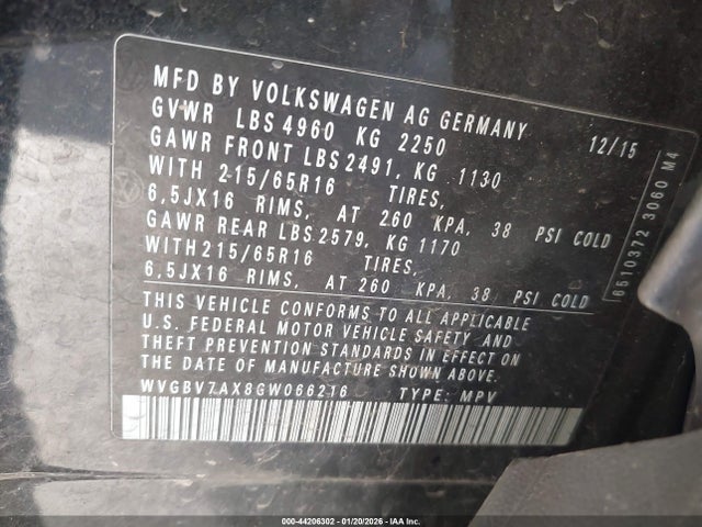 2016 VOLKSWAGEN TIGUAN WVGBV7AX8GW066216 Photo 8