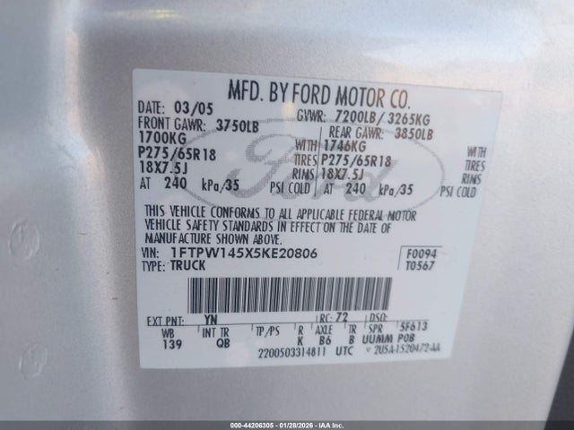 2005 FORD F-150 1FTPW145X5KE20806 Photo 8