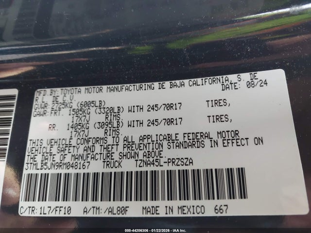 Продаж на аукціоні авто 2024 Toyota Tacoma Sr5, vin: 3TMLB5JN9RM048167, номер лоту: 44206306