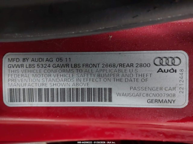 2012 AUDI A7 WAUSGAFC8CN007908 Photo 8