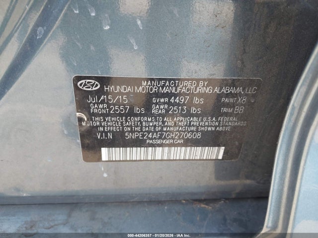 5NPE24AF7GH270608 Hyundai SONATA SE